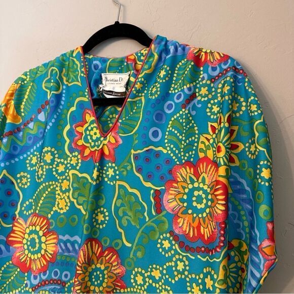 Christian Dior Lougewear | Vintage floral maxi Kaftan Mrs. Roper party moo moo - Picture 4 of 9